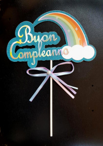 Buon Compleanno Celeste con Arcobaleno e Fiocco. Cake Topper