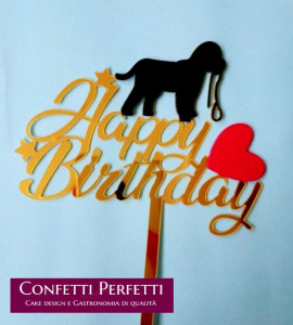 Cane con Guinzaglio e Cuore Rosso. Buon Compleanno. Happy Barkday. Cake Topper