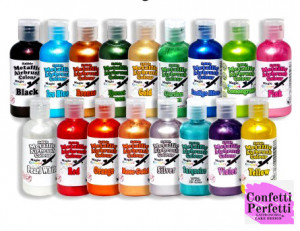 Set A. Rosso Oro Blu Ghiaccio Argento e Fucsia. Colorante liquido Metallizzato 55 ml anche per Aerografo. Magic Colours