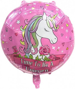 Time to be a Unicorn. Palloncino Tondo Metalfoil di 45 cm. Gonfiabile a Elio