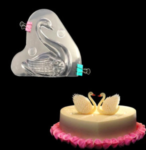 2 Cigni innamorati 3D in Cioccolato. Doppio Stampo in policarbonato rigido