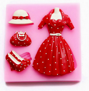 Beauty. Vestito Cappello Borsa e Scarpe. Stampo in silicone Makeup. Skirt Silicone Mold Cake Mold