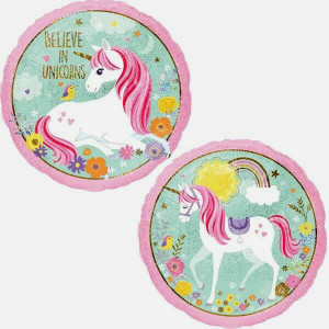 Palloncino Unicorno Olografico Tondo. Metalfoil di 45 cm. Gonfiabile a Elio