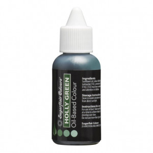 Verde Agrifoglio. HOLLY GREEN. Colorante a base Olio per Cioccolato, Crema al burro, Pasta di Zucchero e Panna. 30 ml. Sugarflair