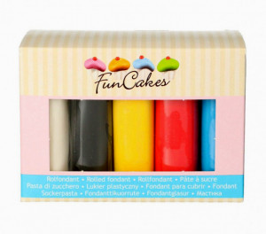 5 Colori. Nero, Giallo, Rosso, Blu e Bianco. Pasta di zucchero. FunCakes