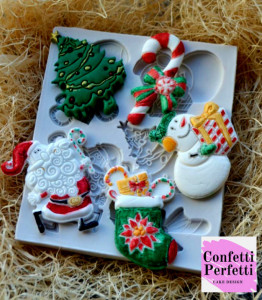 Albero e Babbo Natale Pupazzo di Neve e Regali. Stampo con 5 forme Natale in silicone
