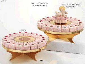 Confezione di 19 bomboniere a Fetta Rosa e Celeste con o senza Carillon "Bomboniere Car"