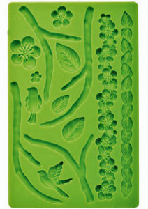 Fiori Uccellini e Rami. Stampo in silicone con 15 motivi decorativi.
