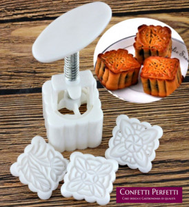 Mooncake Quadrato 4.5 x 4.5 cm. Set di 3 Stampi ad espulsione per biscotti