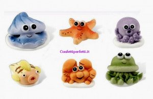 Set di 6 Simpatici soggetti animali marini in pasta di zucchero.