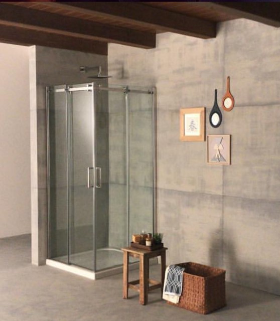 Box Doccia Quadrato Con Apertura Angolare Porte Scorrevoli Eco - Ceramiche  Italy