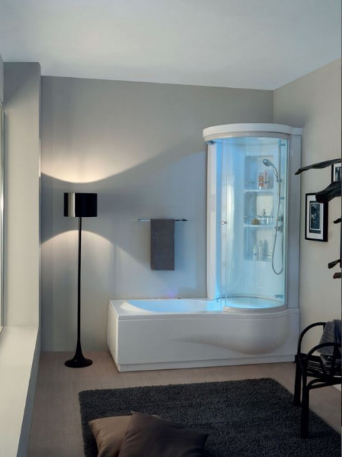 Vasca da bagno combinata 170X70 cm con telaio e cabina box doccia incasso  acrilico Aqualife Duo