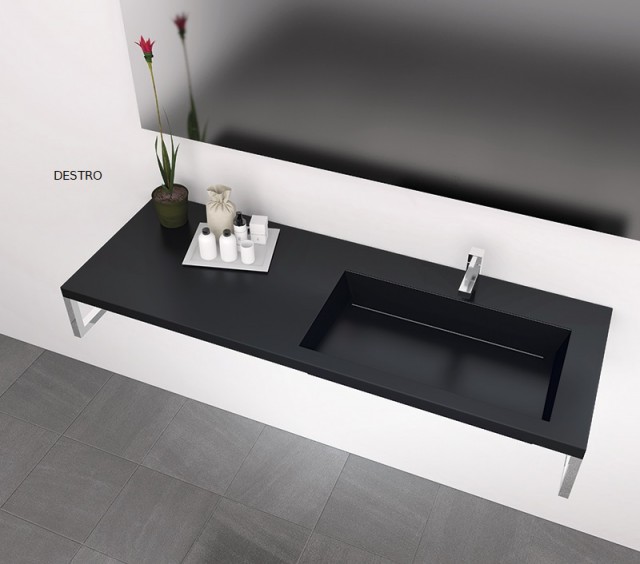 Lavabo In Ceramica O Mineralmarmo.Lavabo Sospeso Con Piano Di Appoggio Mineral Marmo Da 100 A 120cm