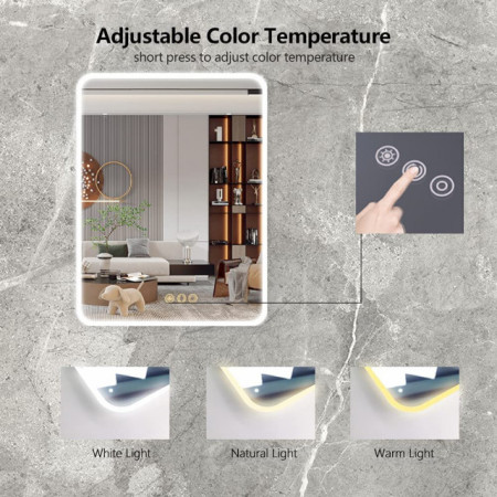 Specchio 90x120cm led touch con funzione anti appannamento luce dimmerabile colore luce 3000K 4000K 6000K
