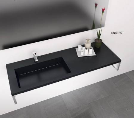 Lavabo In Ceramica O Mineralmarmo.Lavabo Sospeso Con Piano Di Appoggio Mineral Marmo Da 100 A 120cm