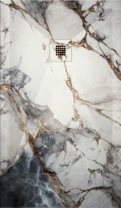 Piatto doccia in gel coat "STONE 3D" effetto marmo bianco oro