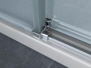 Box doccia centra stanza con anta fissa e porta scorrevole "045F TRIO" cristallo 8mm