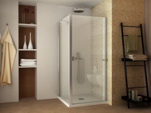 BOX DOCCIA CON ANTA FISSA E PORTA BATTENTE APERTURA TOTALE VERSO LATO MURO "043 FIX PP"
