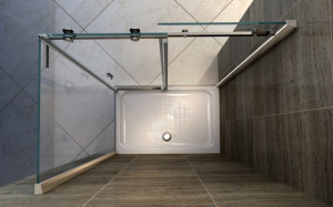 Box doccia con anta fissa e porta scorrevole vetro 8mm trasparente "045F"