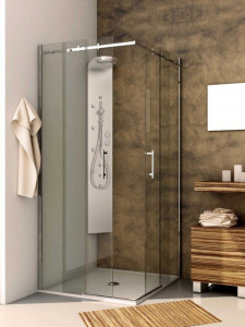 BOX DOCCIA CON PORTA SCORREVOLE ANGOLARE "QUBO"