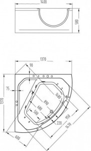 Vasca idromassaggio angolare doppio posto semicircolare "81126" 140x140