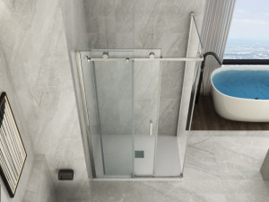 Box doccia con anta fissa e porta scorrevole vetro 8mm trasparente "045F"