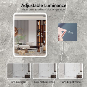 Specchio 90x120cm led touch con funzione anti appannamento luce dimmerabile colore luce 3000K 4000K 6000K