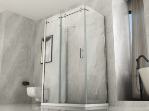 Box doccia centra stanza con anta fissa e porta scorrevole "045F TRIO" cristallo 8mm