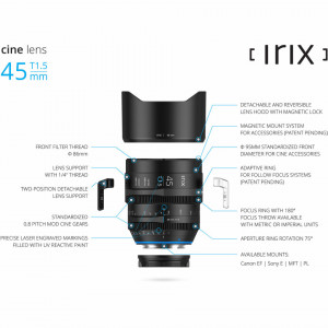 Obiectiv cinema Irix 45mm T1.5 montura MFT (metric)
