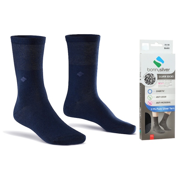 Sosete pentru diabetici, cu fir de argint 13%, BonnySilver 312, bleumarin