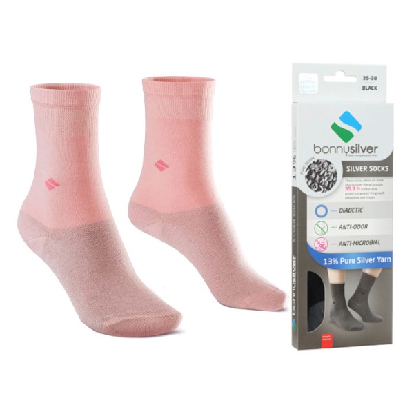 Sosete pentru diabetici, BonnySilver 113, roz,13% fir argint