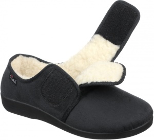 Pantofi de casa, imblaniti lana, negri, OrtoMed 852-T44