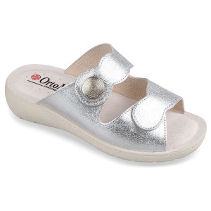 Papuci ortopedici, piele naturala, dama, OrtoMed 2604-P180 argintii