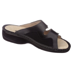 Papuci ortopedici Hallux Valgus piele si stretch negri OrtoMed 3701-P134