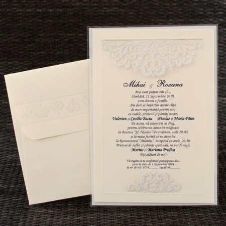 Invitatie de nunta crem cu folie din plastic 20416