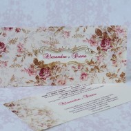 Invitatie de nunta florala mov si crem 22167