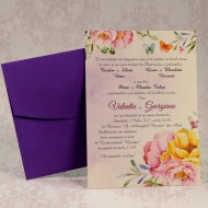 Invitatie de nunta florala cu plic mov 2210