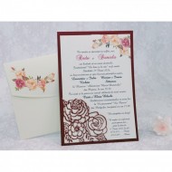 Invitatie de nunta florala crem cu visiniu 2229