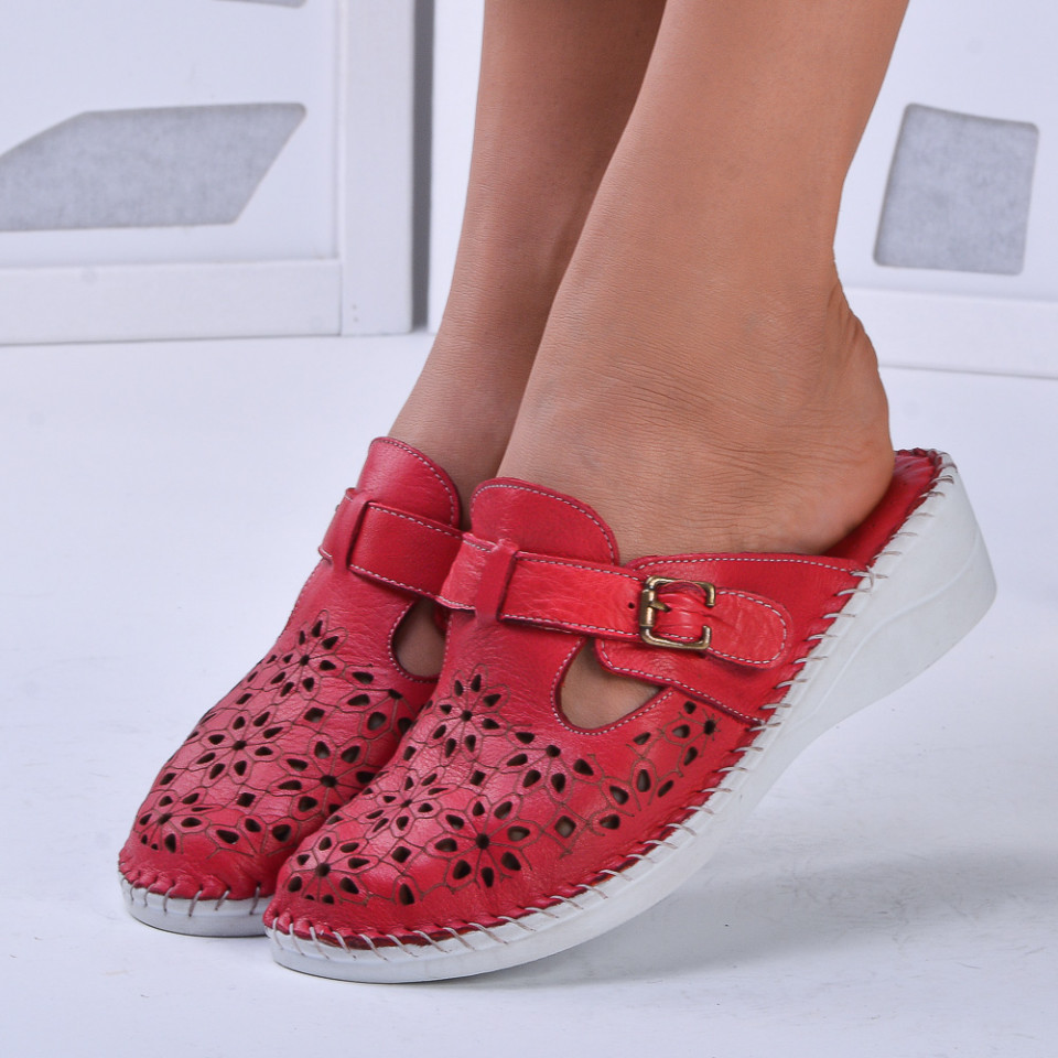 Papuci medicinali Piele Naturala Elsa Red - Need 4 Shoes