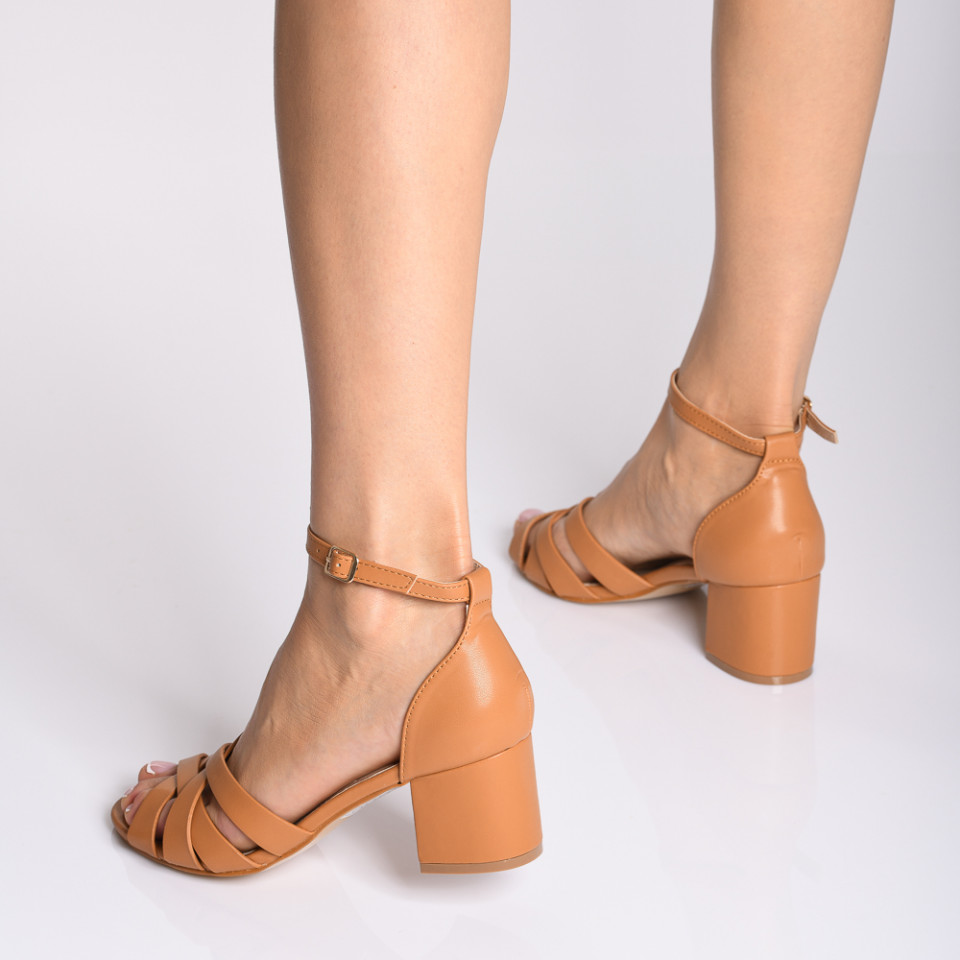 Sandale Dama Cu Toc Andra Camel- Need 4 Shoes