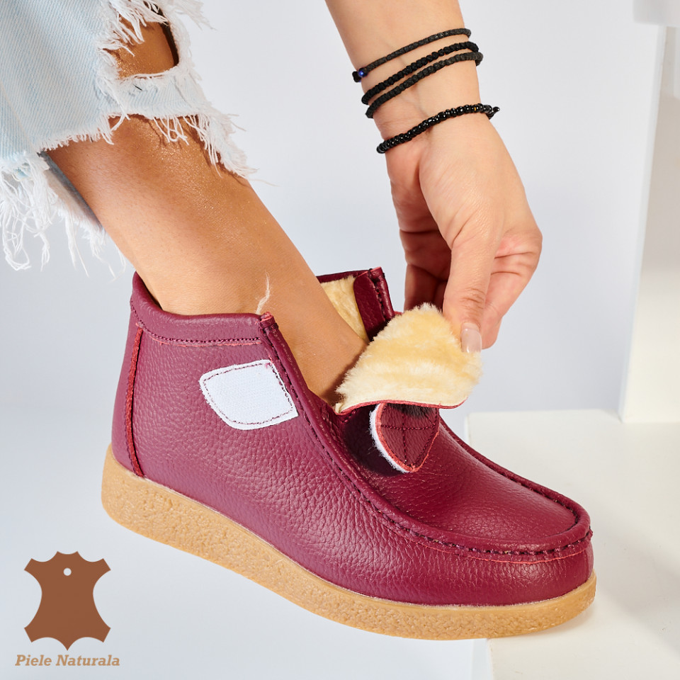 Ghete Dama Imblanite Piele Naturala Zora Wine - Need 4 Shoes