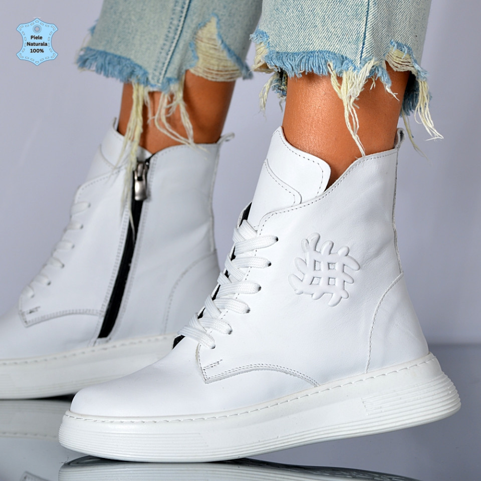 Ghete Dama Piele Naturala Marny 3 Albe- Need 4 Shoes