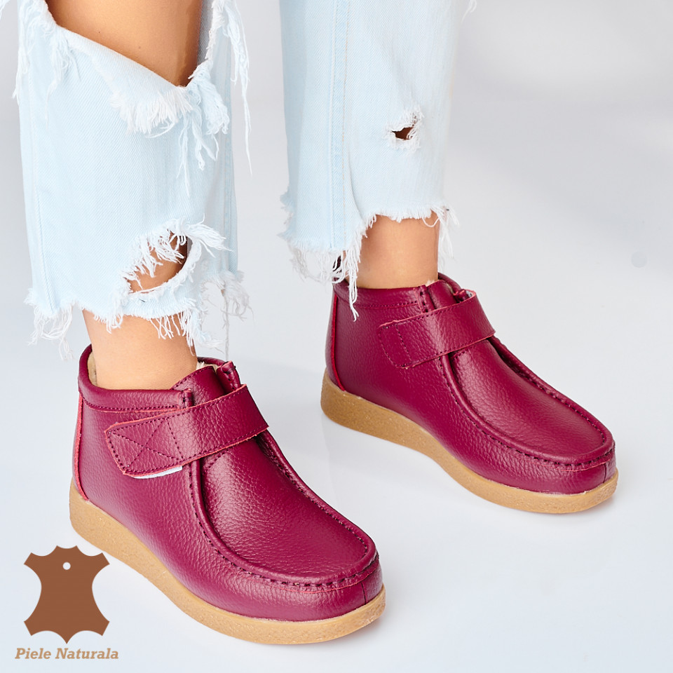 Ghete Dama Imblanite Piele Naturala Zora Wine - Need 4 Shoes