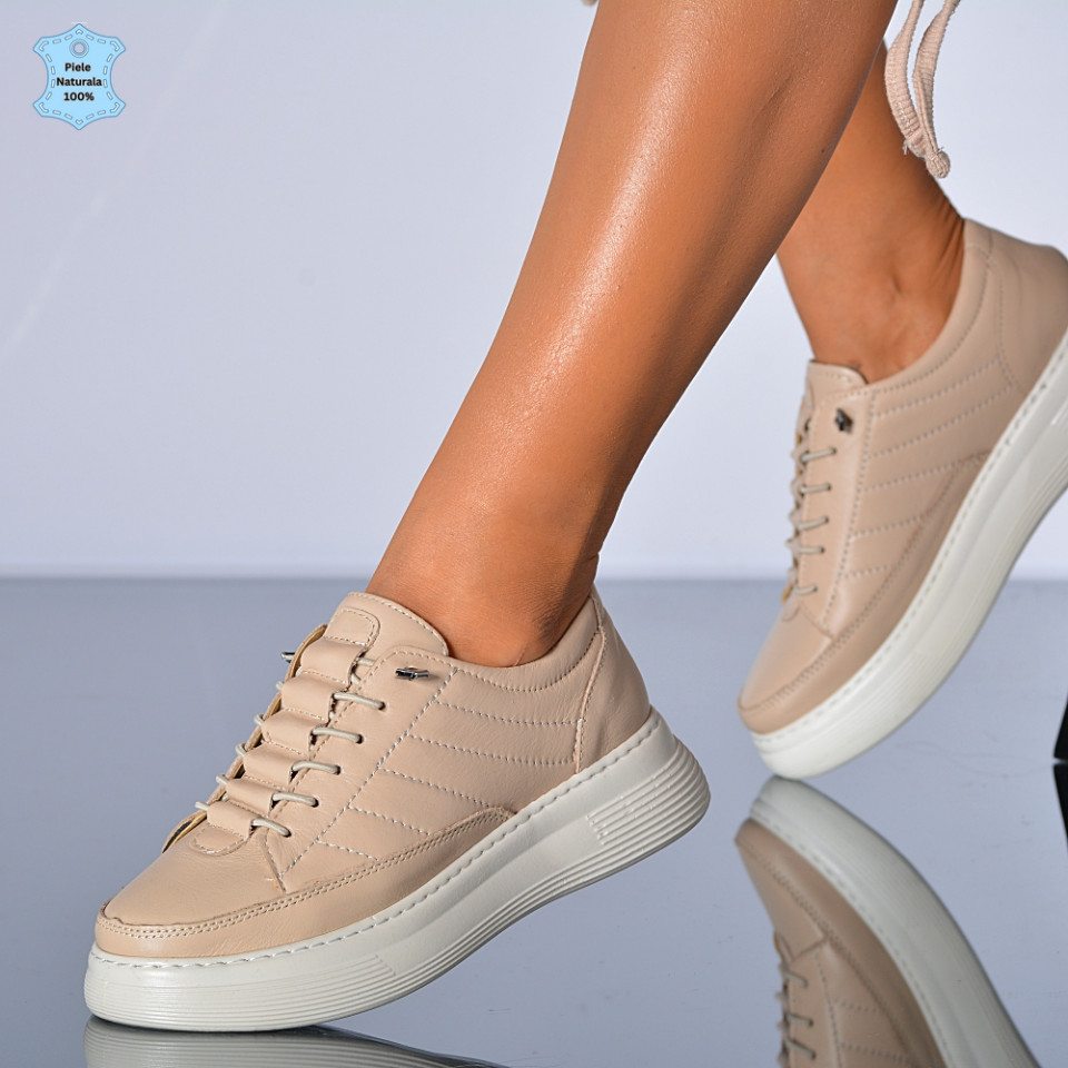 Adidasi Dama Piele Naturala Netina Bej- Need 4 Shoes