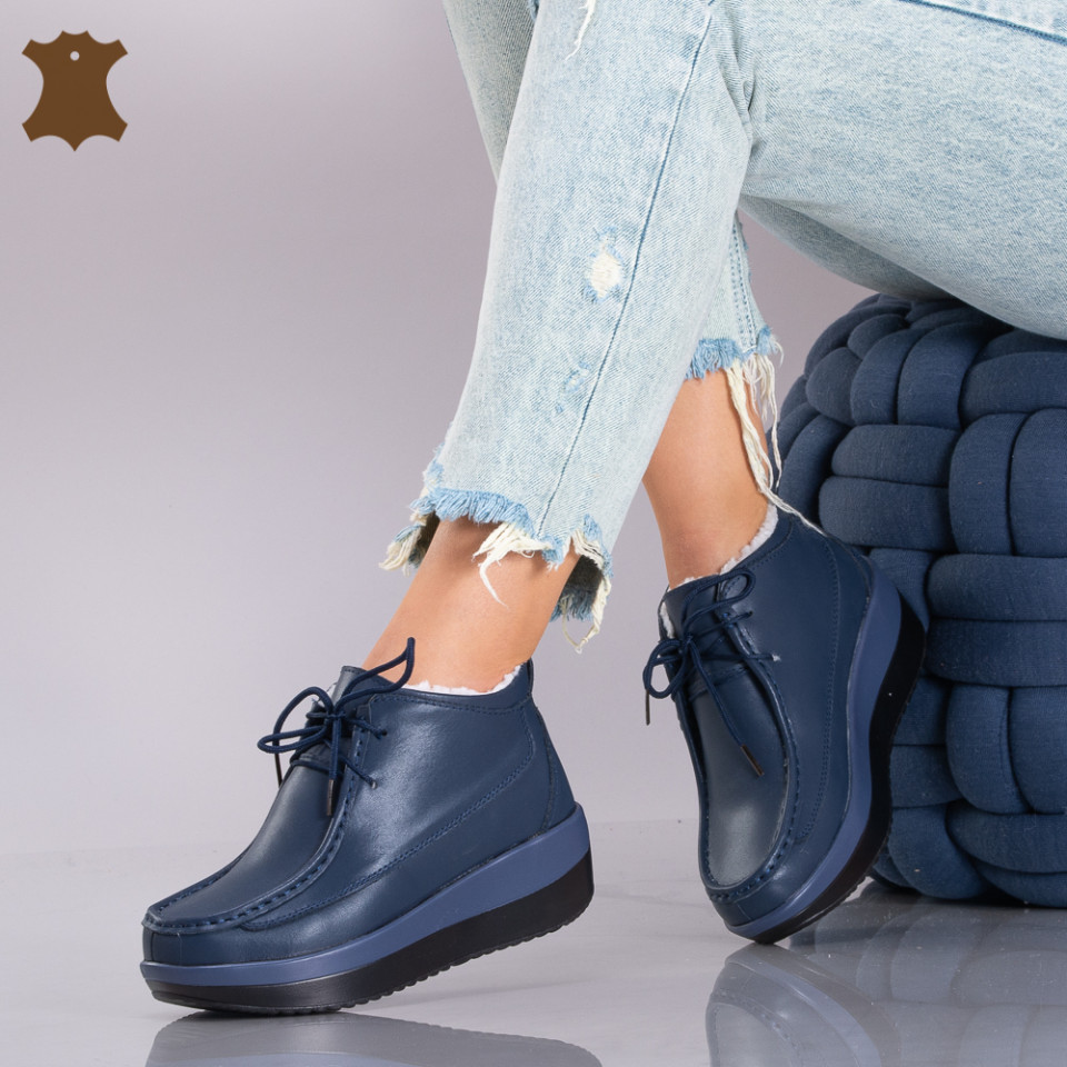 Ghete Dama Imblanite Piele Naturala Tokyo Navy - Need 4 Shoes