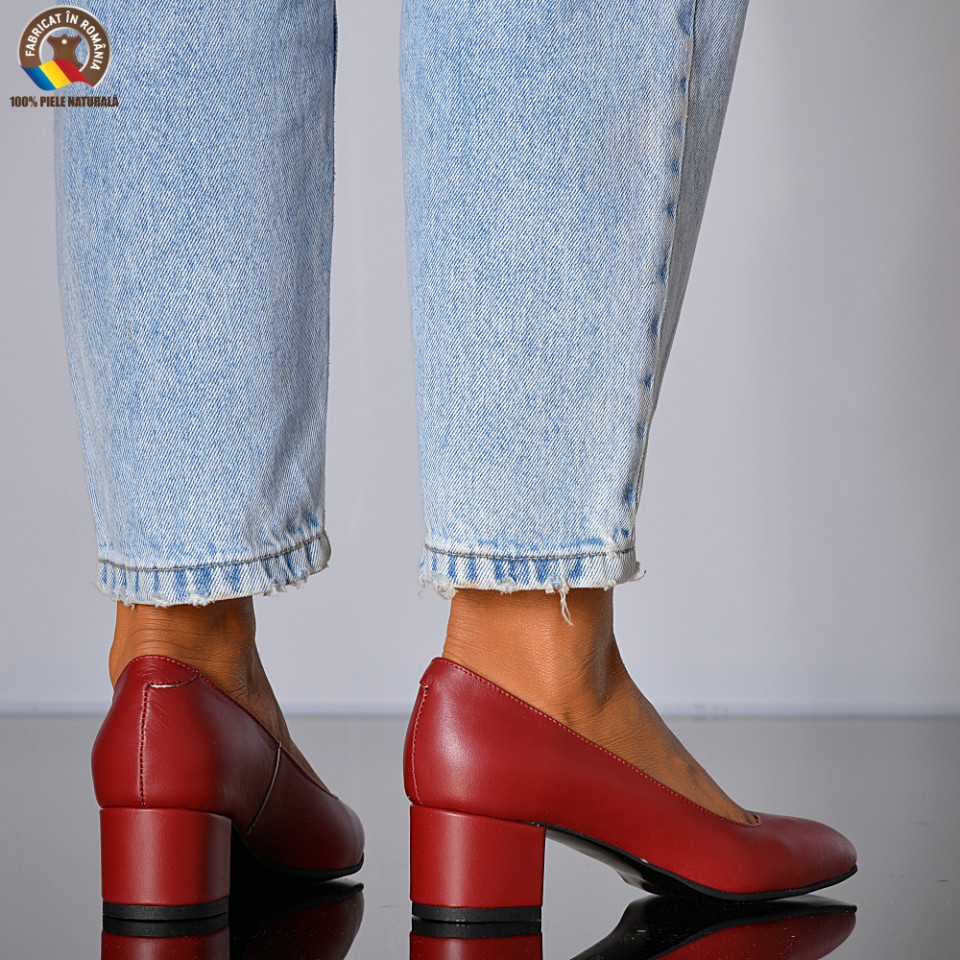 Pantofi Cu Toc Piele Naturala Delia Red - Need 4 Shoes