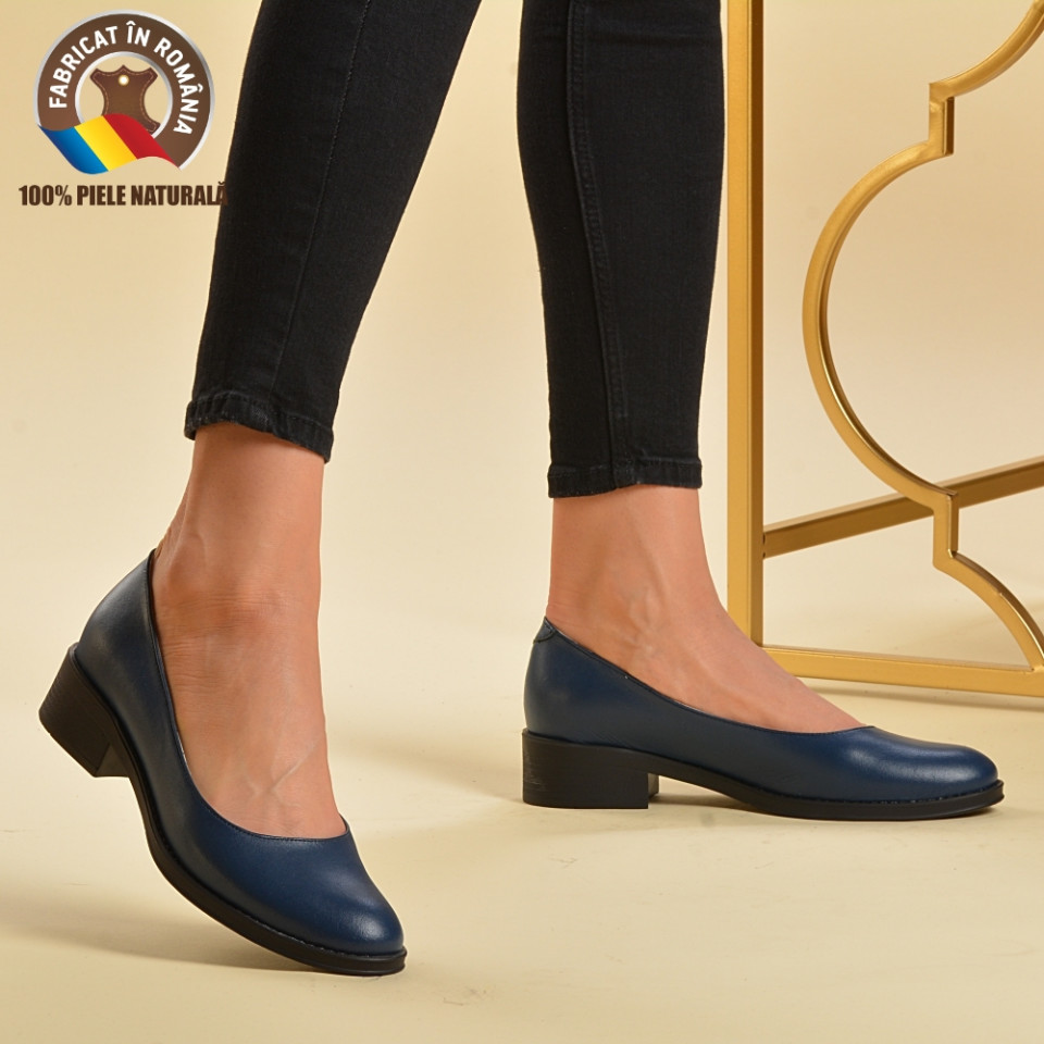 Pantofi Cu Toc Piele Naturala Simina Navi - Need 4 Shoes