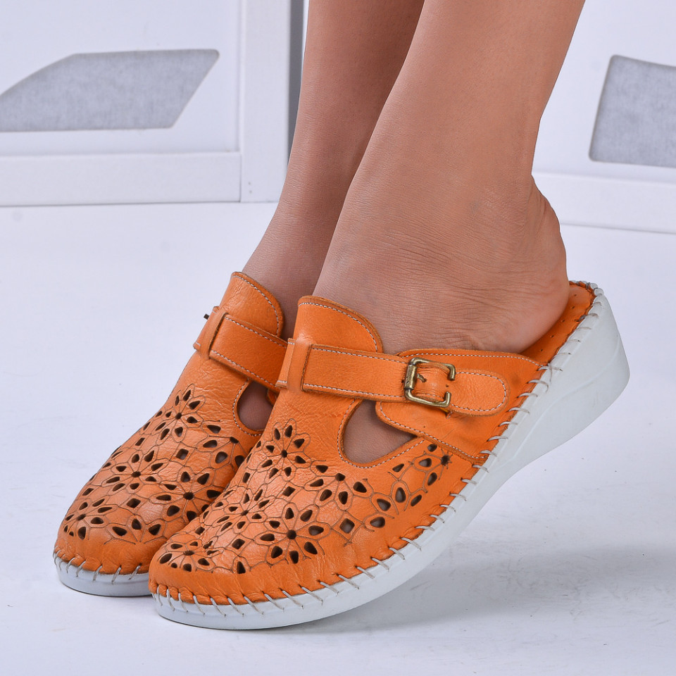 Papuci medicinali Piele Naturala Elsa Orange - Need 4 Shoes