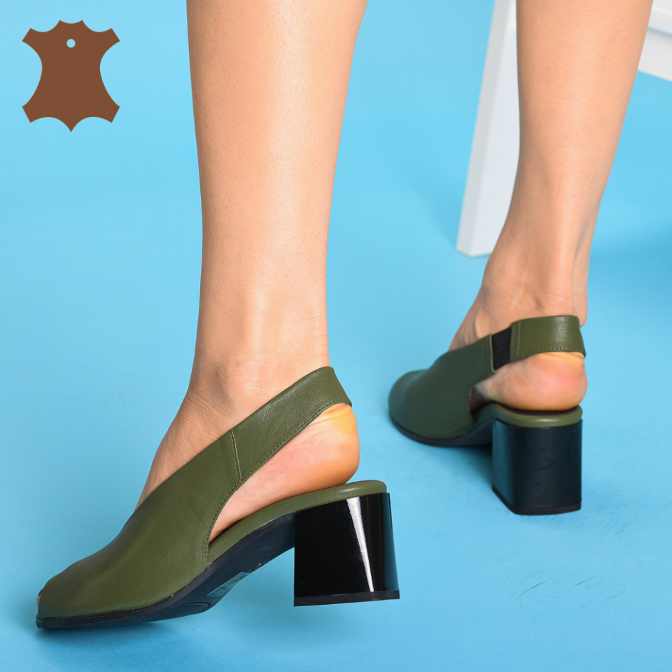 Sandale Cu Toc Piele Zenda Kaki- Need 4 Shoes