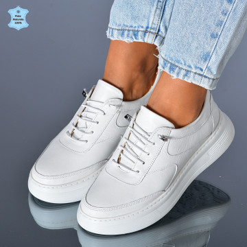 Adidasi Dama Piele Naturala Anzia Albi- Need 4 Shoes